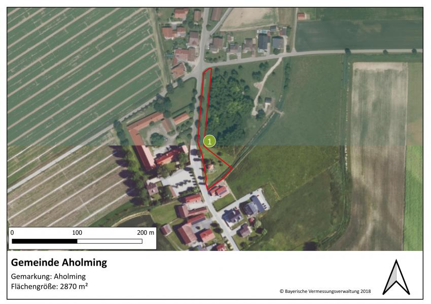 Lageplan von der Blühpaktfläche in der Gemeinde Aholming an der Isarauer Straße