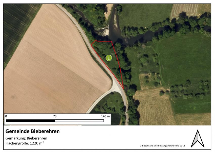 Lageplan der Projektfläche der Gemeinde Bieberehren mit einer Größe von 1220 m².