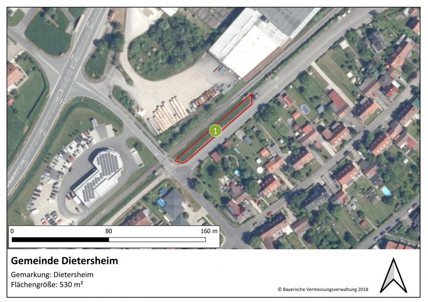 Lageplan der Teilfläche 1 der Gemeinde Dietersheim mit einer Größe von 530 m².