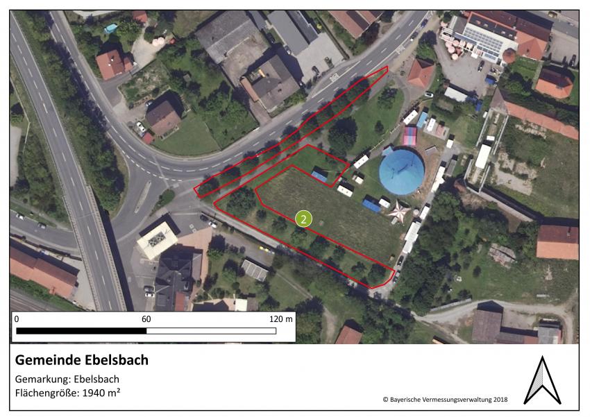 Lageplan der Teilfläche 2 der Gemeinde Ebelsbach mit einer Größe von 1940 m².