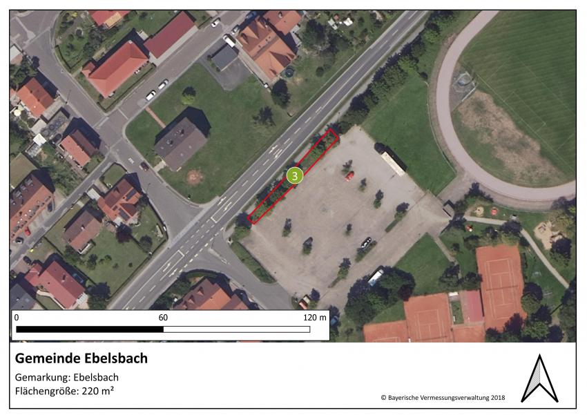 Lageplan der Teilfläche 3 der Gemeinde Ebelsbach mit einer Größe von 220 m².