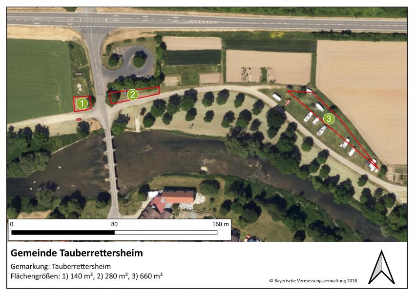 Lageplan der Teilfläche 2 der Gemeinde Tauberrettersheim mit einer Größe von 280 m².