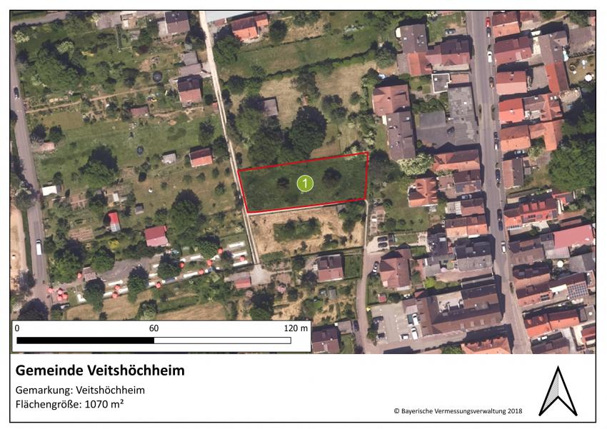Lageplan der Projektfläche der Gemeinde Veitshöchheim mit einer Größe von 1070 m².