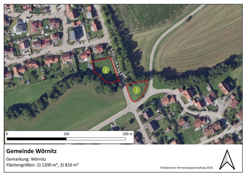 Lageplan der Teilfläche 3 der Gemeinde Wörnitz mit einer Größe von 810 m².