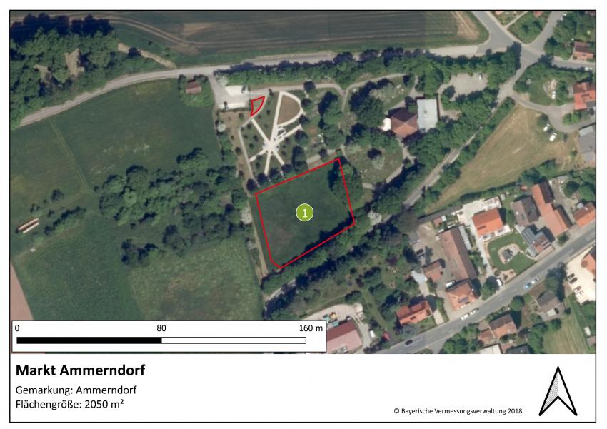 Lageplan der Projektfläche des Markts Ammerndorf mit einer Größe von 2050 m². (Bilder zum nördlichen Teil folgen.)