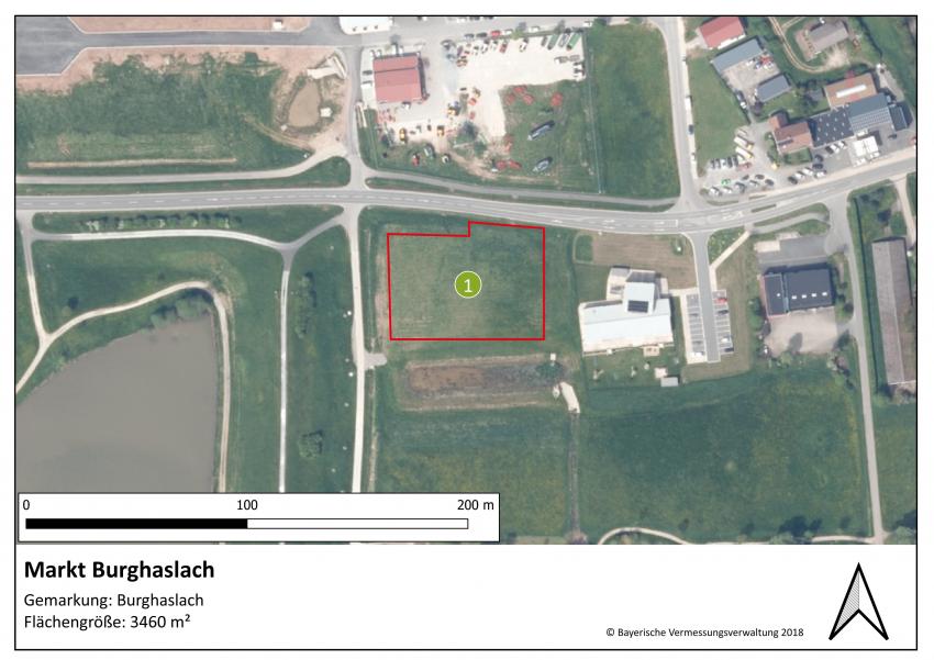 Lageplan der Projektfläche des Markts Burghaslach mit einer Größe von 3460 m².