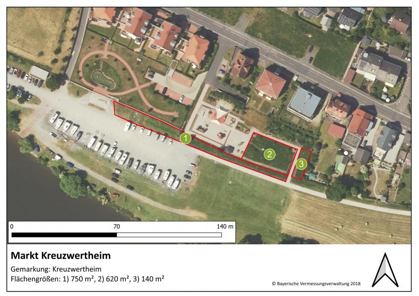 Lageplan der Teilfläche 1 des Marktes Kreuzwertheim mit einer Größe von 750 m².