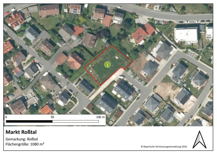 Lageplan der Teilfläche 1 des Markts Roßtal mit einer Größe von 1080 m².
