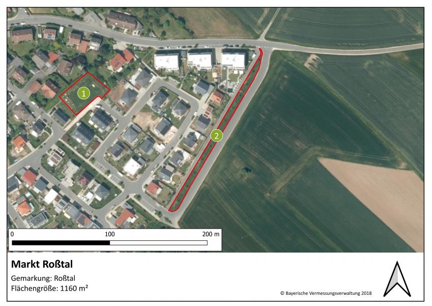 Lageplan der Teilfläche 2 des Markts Roßtal mit einer Größe von 1160 m².