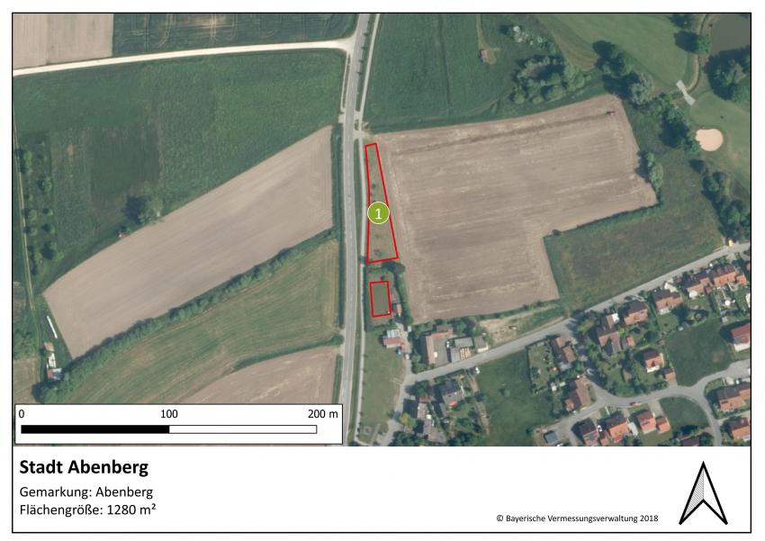 Lageplan der Teilfläche 1 der Stadt Abenberg mit einer Größe von 1280 m².