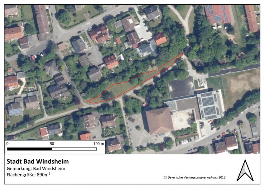 Lageplan der Teilfläche 1 der Stadt Bad Windsheim mit einer Größe von 890 m².