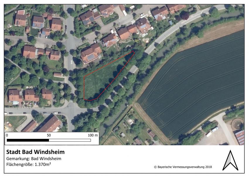 Lageplan der Teilfläche 2 der Stadt Bad Windsheim mit einer Größe von 1370 m².