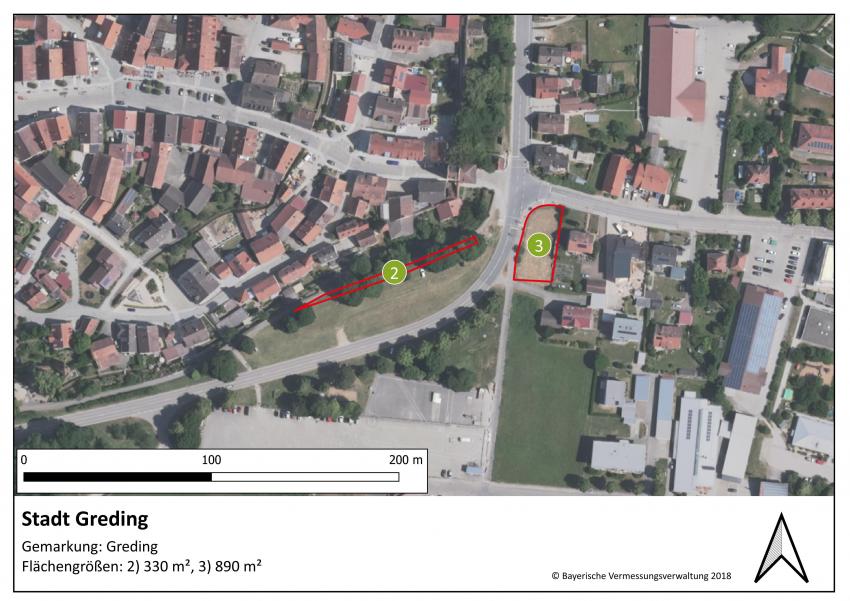 Lageplan der Teilfläche 2 der Stadt Greding mit einer Größe von 330 m².