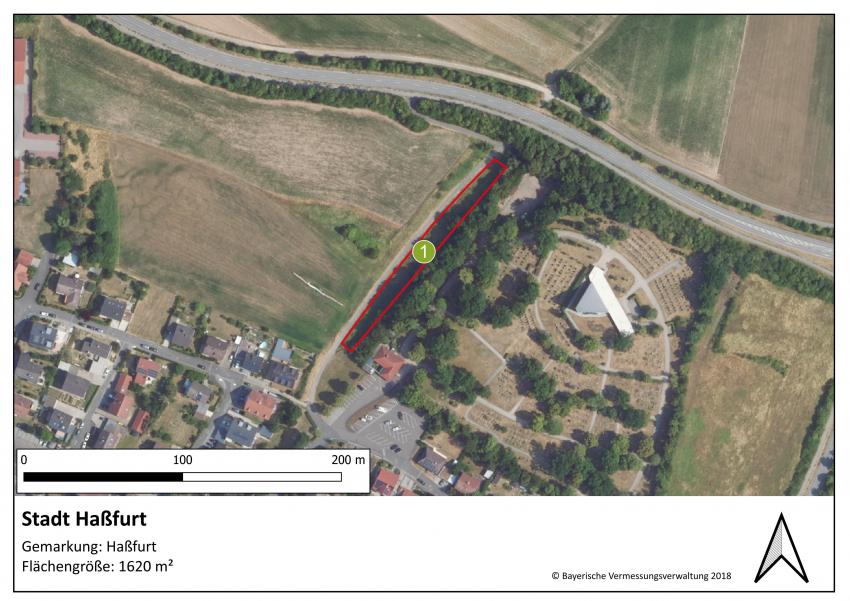 Lageplan der Teilfläche 1 der Stadt Haßfurt mit einer Größe von 1620 m².