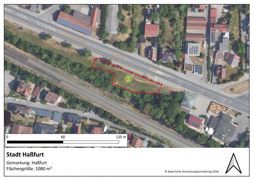 Lageplan der Teilfläche 2 der Stadt Haßfurt mit einer Größe von 1080 m².