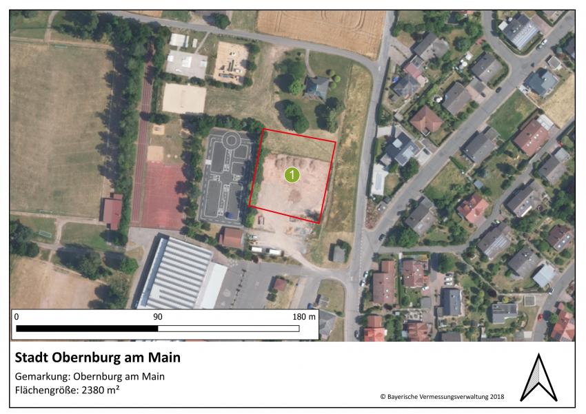 Lageplan der Teilfläche 1 der Stadt Obernburg am Main mit einer Größe von 2380 m².