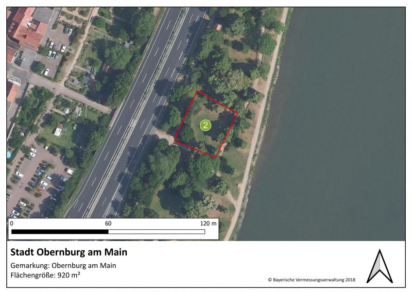 Lageplan der Teilfläche 2 der Stadt Obernburg am Main mit einer Größe von 920 m².