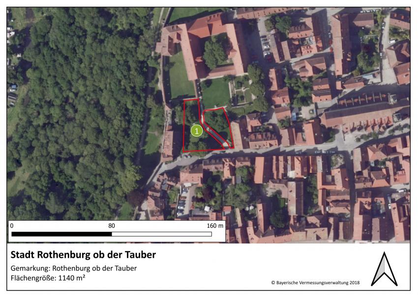 Lageplan der Projektfläche der Stadt Rothenburg ob der Tauber mit einer Größe von 1140 m². (Bilder zur Trockenmauer folgen.)