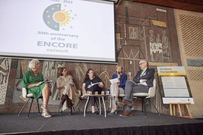 Panel 2; Ulla Holm, The Regional Council's representative to ENCORE, Central Denmark, Ellen Mulder-Metselaar, Director of International Relations and Public Affairs, Province of Gelderland, Politicians from Finland, Gelderland and Basque Country