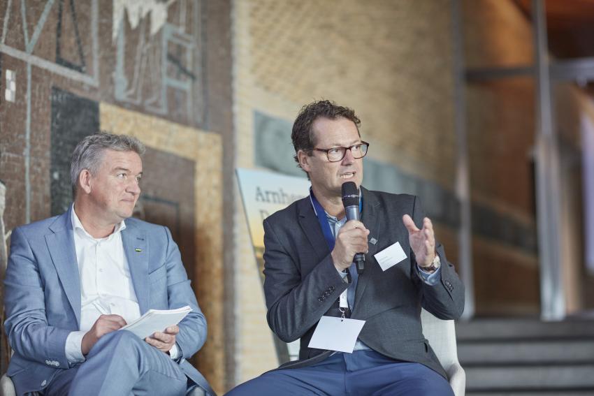 Panel 1 Climate Action; Robert Winkler, Head of Department for Climate Protection, Policies, Sustainability, Bavarian State Ministry of the Environment and Consumer Protection; Ellen Mulder-Metselaar, Director of International Relations and Public Affairs, Province of Gelderland; Rolf Johnsen, Director Central Denmark Region, Politician Gelderland, 