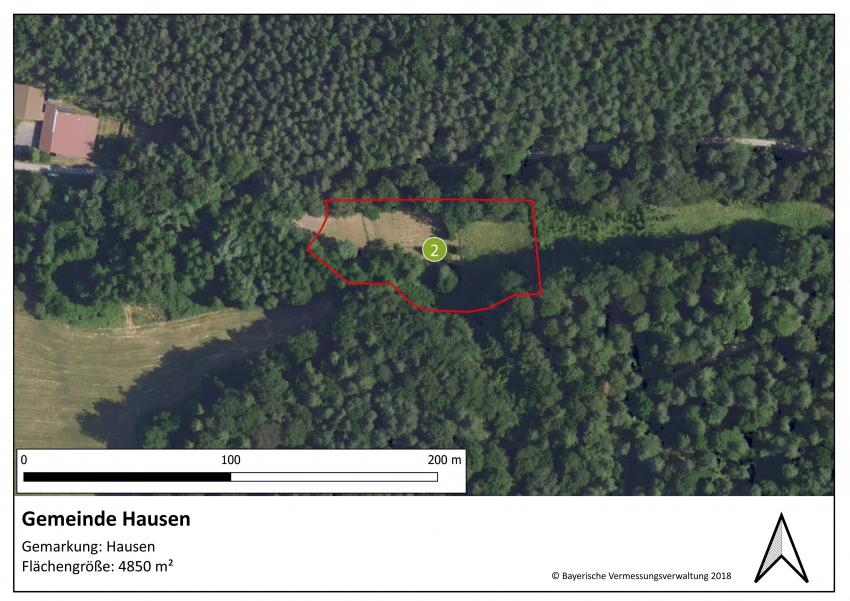 Lageplan der Teilfläche 2 der Gemeinde Hausen mit einer Größe von 4850 m².