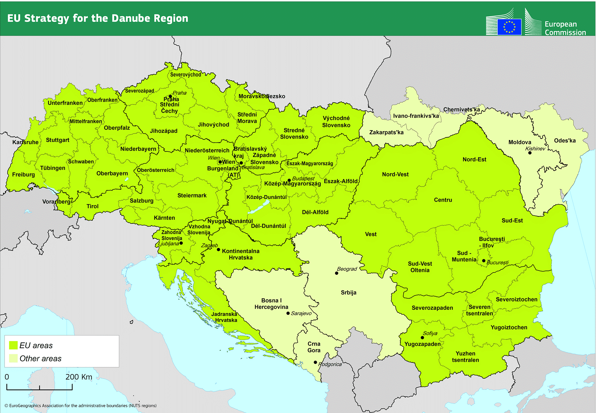 Karte der regionen der EU Donauraumstrategie ©Europäische Kommission