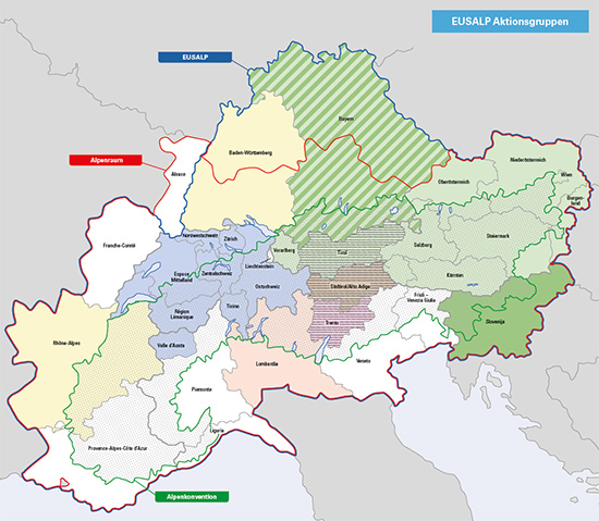 Karte der EUSALP Aktionsgruppen