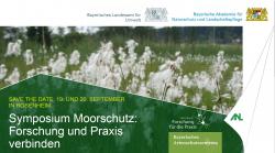 Feuchtfläche mit Wollgras, Schriftzug Save the Date verweist auf Moorsymposium