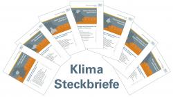 Die Klima-Steckbriefe der Bezirke sind wie ein Fächer aufgefächert.