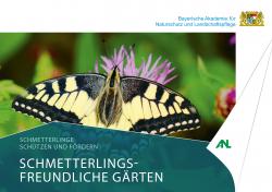 Broschürencover zeigt Schmetterling und unten den Text Schmetterlingsfreundlich Gärtnern