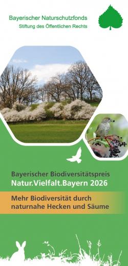Cover des Flyers zum Bayerischen Biodiversitätspreis zeigt blühende Hecken.