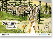 Titelbild der Broschüre Sammy und Freunde mit Hase, Uhu und Bäumen im Hintergrund 