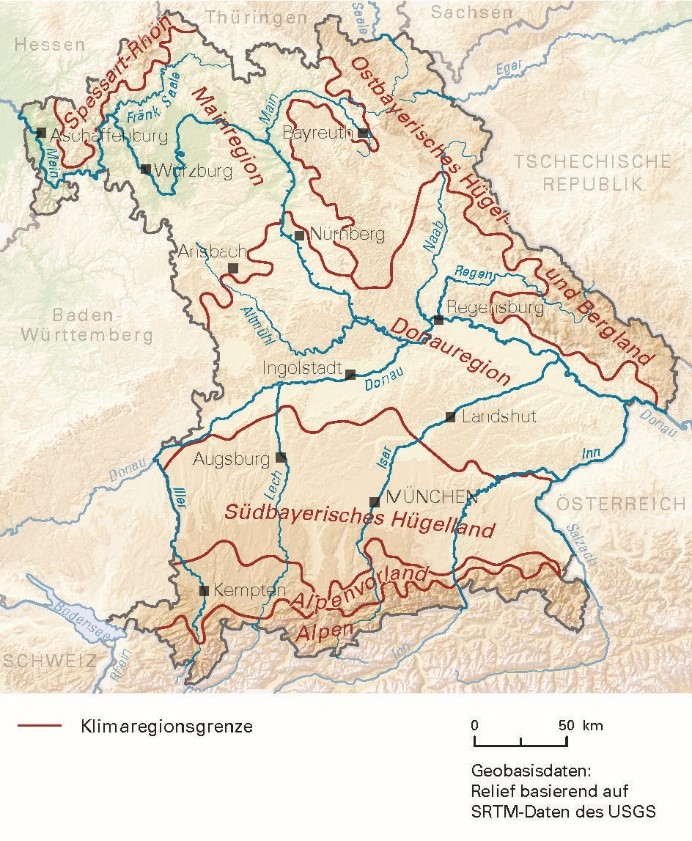  Bayern Karte mit Klimaregionsgrenze