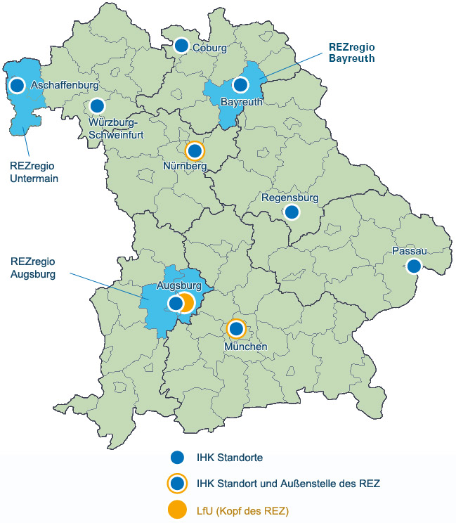 Übersichtskarte von Bayern mit den Standorten der Projektteilnehmer