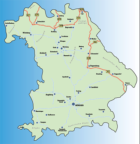 Bayernkarte mit eingezeichneten Wildzäunen