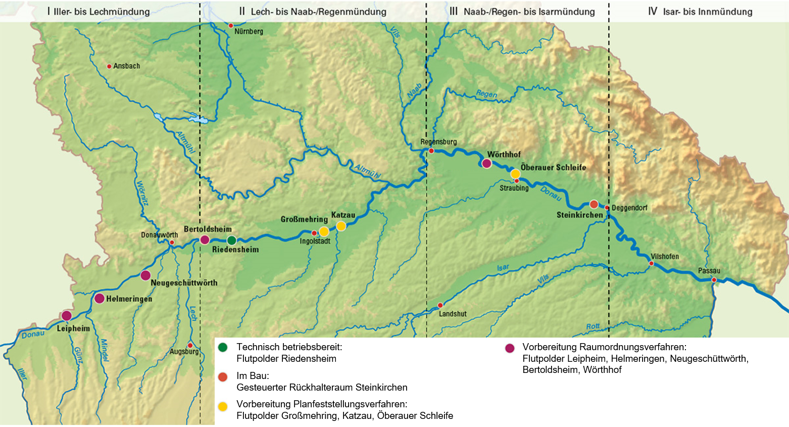 Übersichtskarte Flutpolder Donau; bei Mausklick Bildvergrößerung