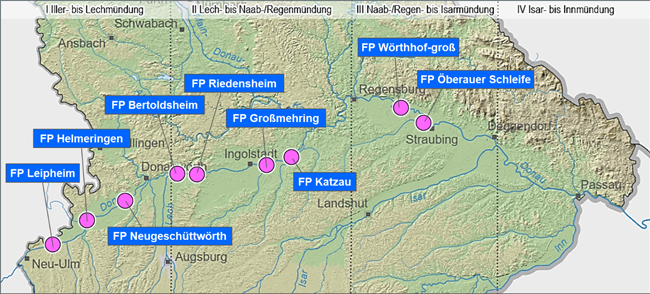 Übersichtskarte Flutpolder Donau; bei Mausklick Bildvergrößerung